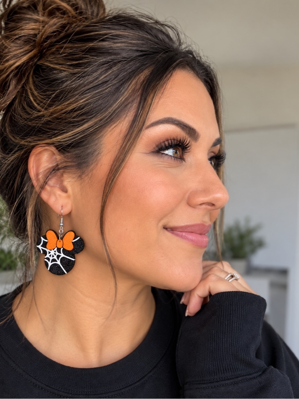 Black & Orange Halloween Minnie Silhouette Dangle Earrings